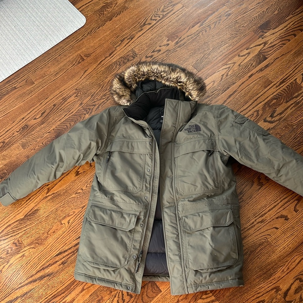 The North Face Olive Green Parka with Faux Fur Hood